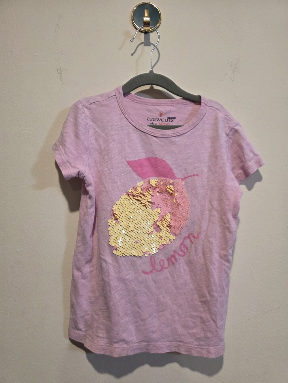 Crewcuts Pink Short Sleeve Tee with Gold Sequin Lemon